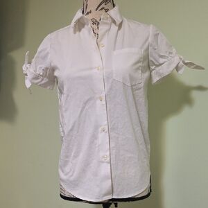 Kate Spade White Button-Down Shirt with Tie Sleeves